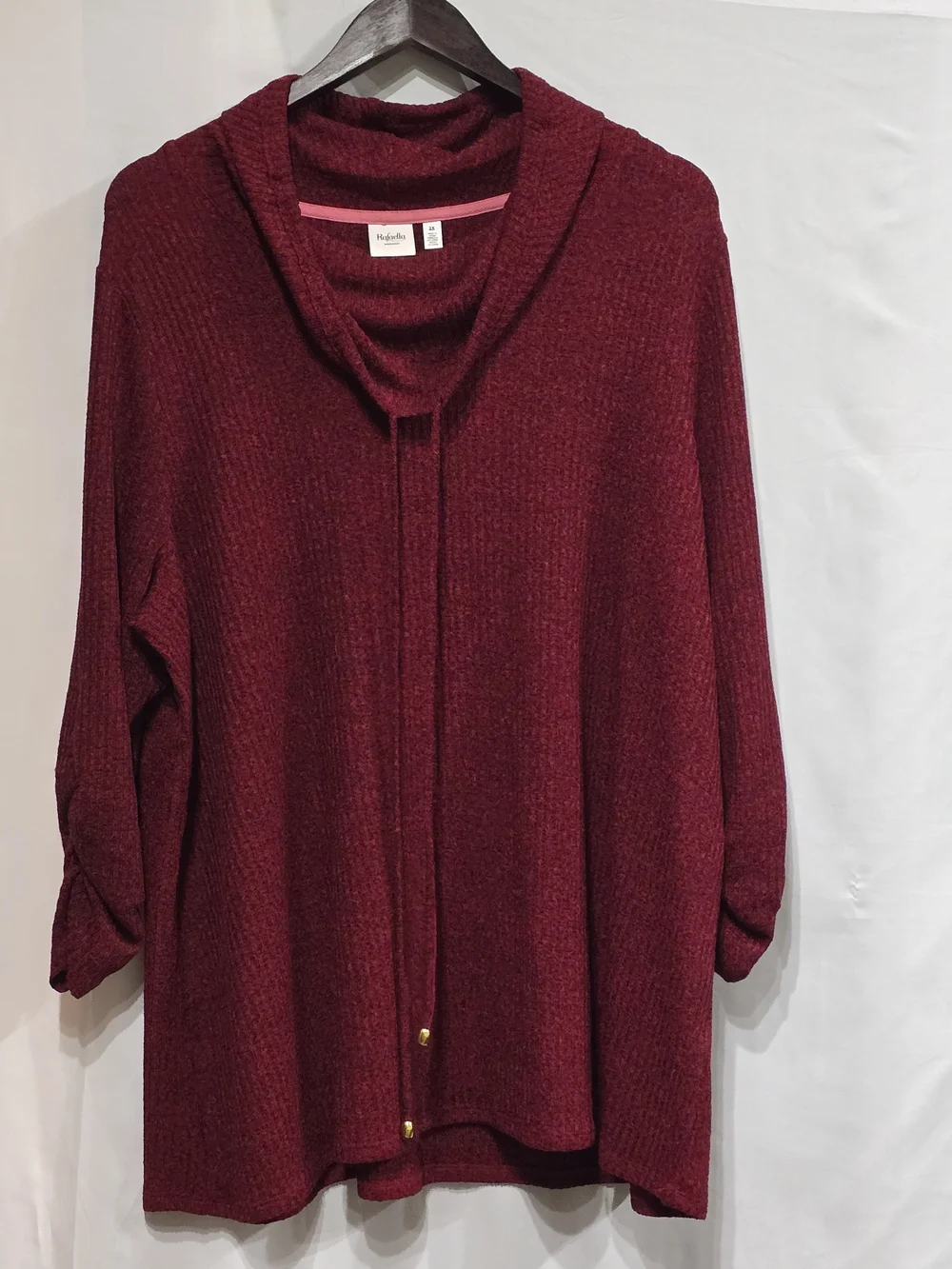 Rafaella Burgundy Sweater Cowl Neck Design w/Ribbed Texture 3/4 Sleeves 2X EUC